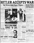 Wenatchee Daily World front page from October 12, 1939 issue featuring issue on smokejumping experiments by unknown