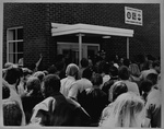 Demonstrators gathered near the entrance of Cadet Hall the day after the Kent State shooting by Eastern Washington State College