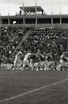 Eastern Washington University quarterback runs play action against Whitworth at Woodward Field by Eastern Washington University. Athletics.