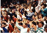 Crowd cheering at basketball game by Eastern Washington University